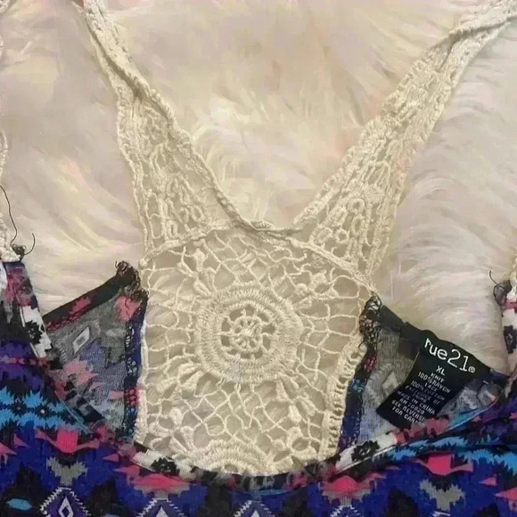 Rue 21 Purple Pink Blue Graphic Print With Lace Back/Straps Flowy Size XL - Picture 3 of 5